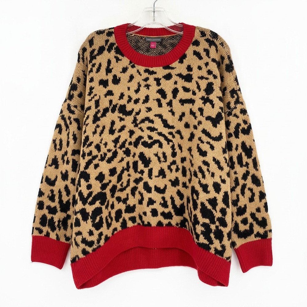 Vince Camuto Brown Red Black Leopard Print Knit Sweater | Women’s M